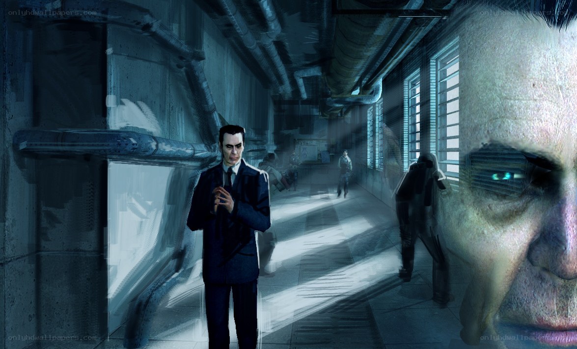 dark corridor with man in suit