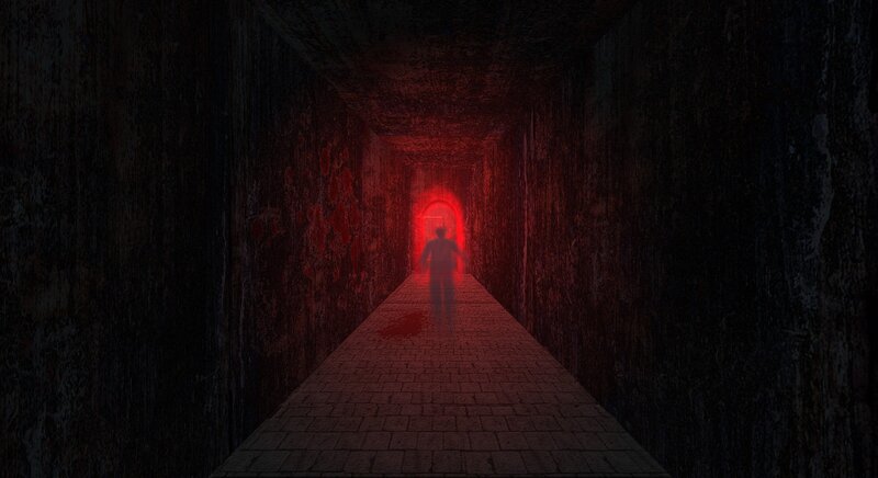dark corridor with red light