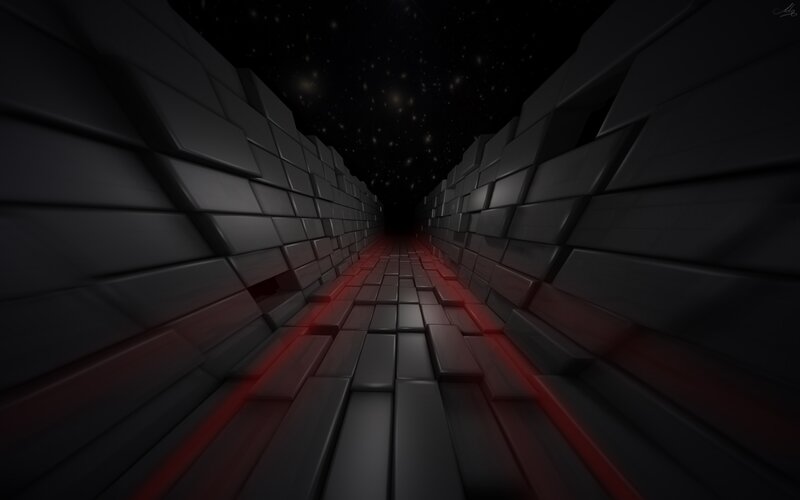 dark corridor with red lights
