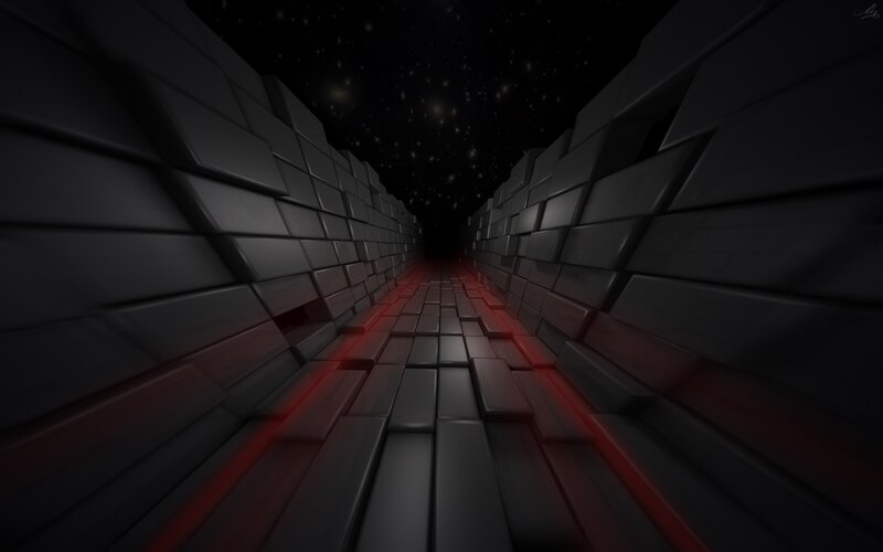 Dark Corridor with Red Lights — Black
