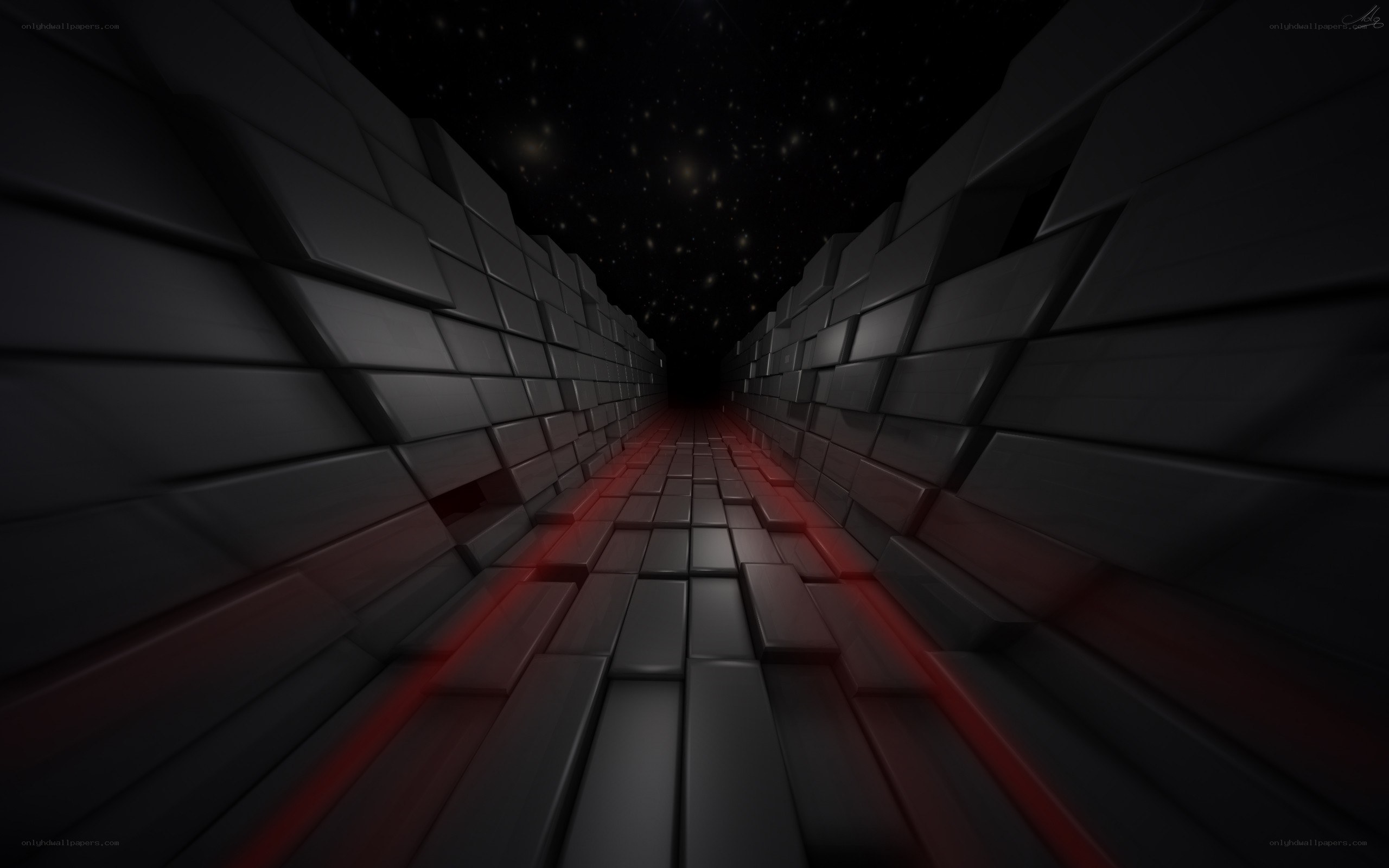 dark corridor with red lights