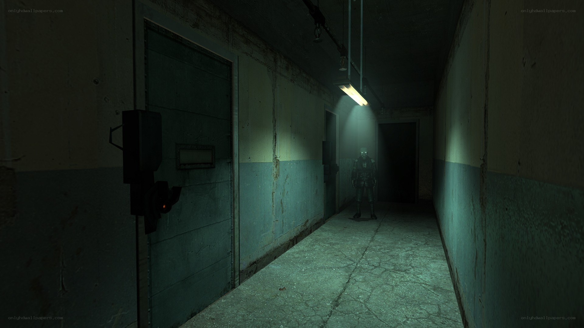 dark corridor with soldier
