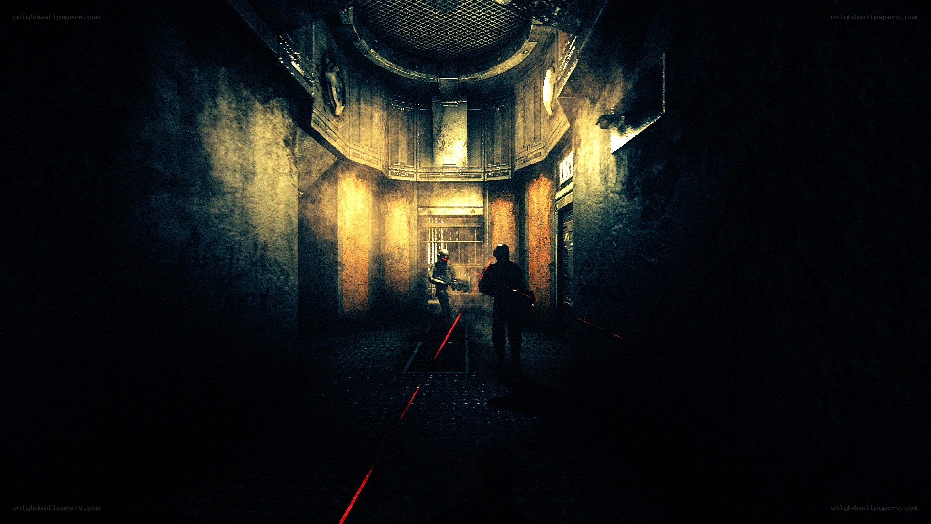 dark corridor with soldiers