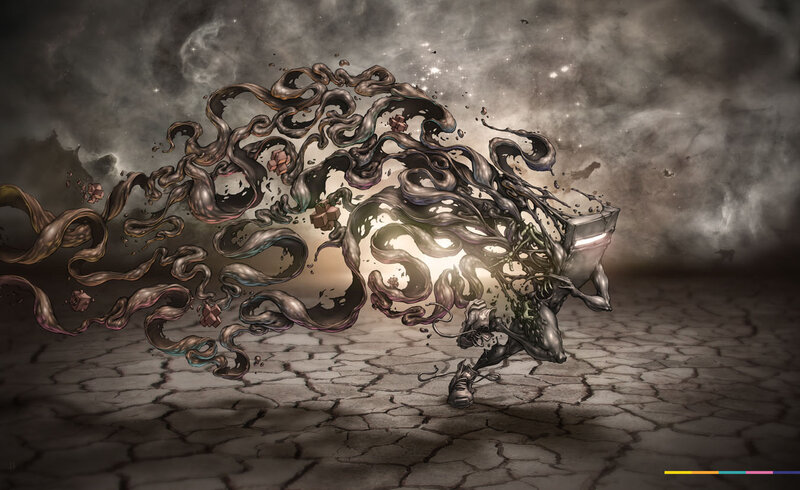 Dark creature emerging from cracks