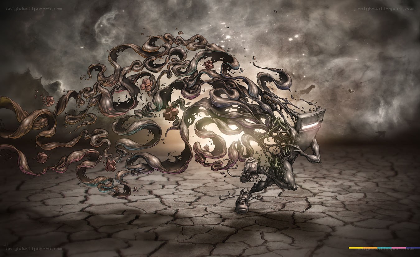 Dark creature emerging from cracks