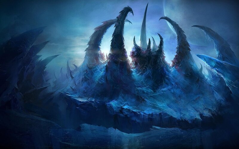 Dark creature in icy landscape