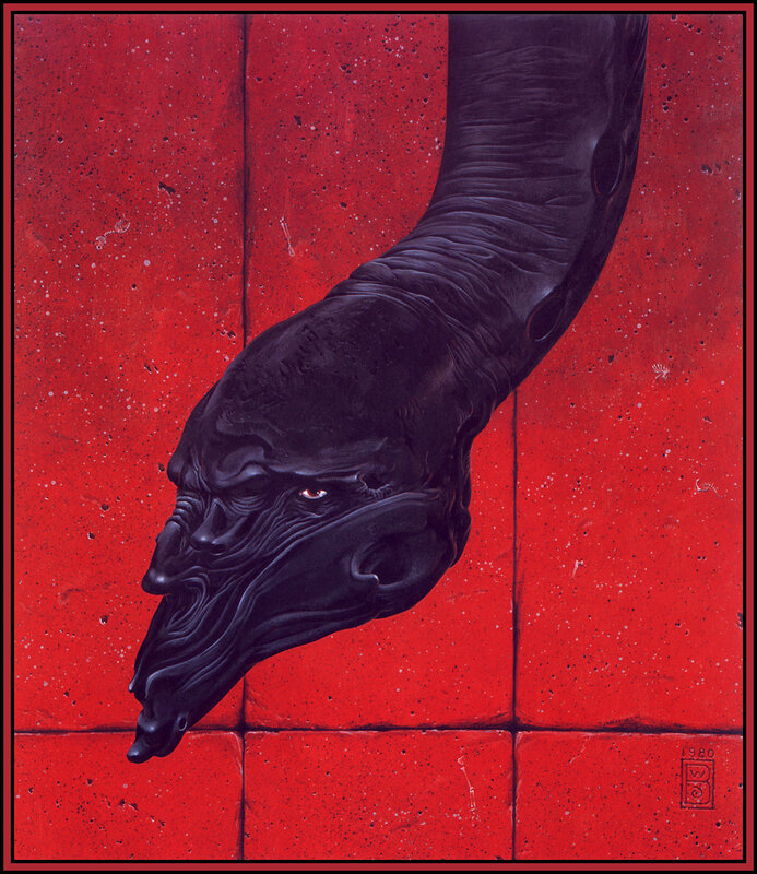 Dark creature on red wall