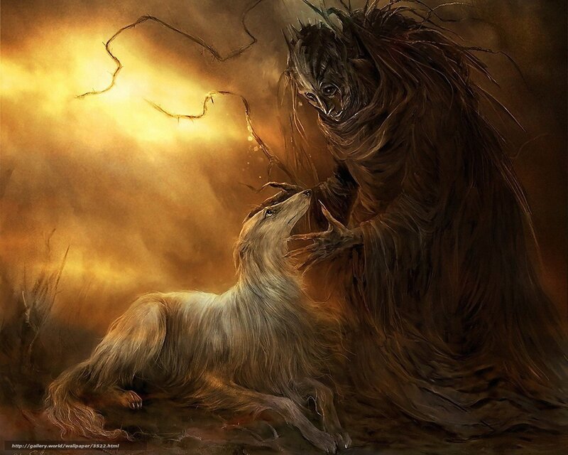 Dark creature with dog