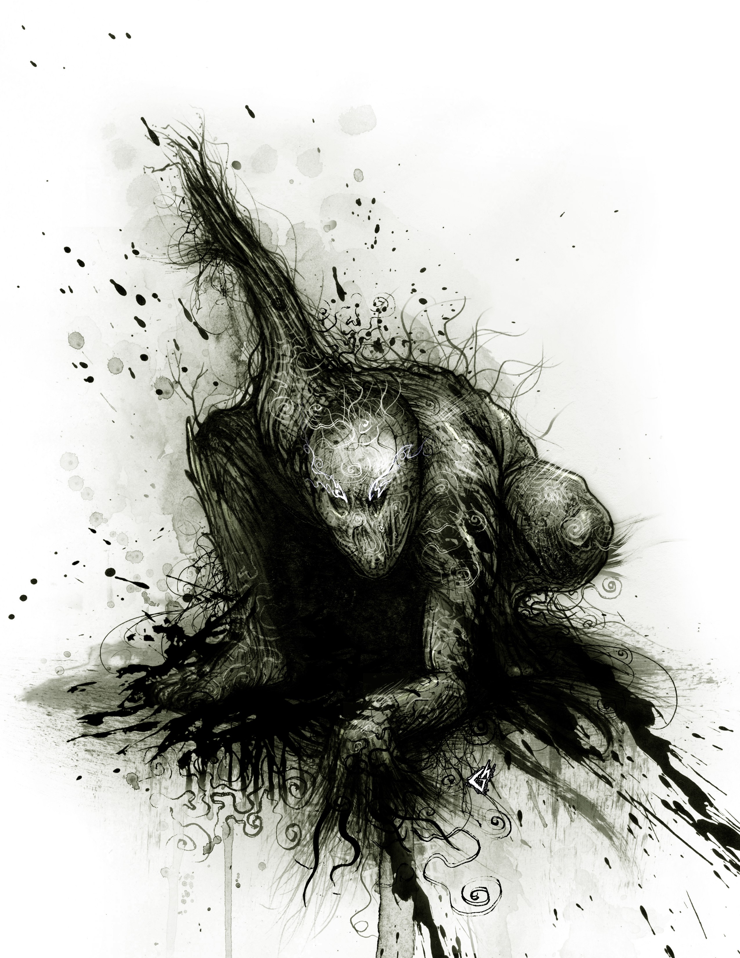 dark creature with glowing eyes