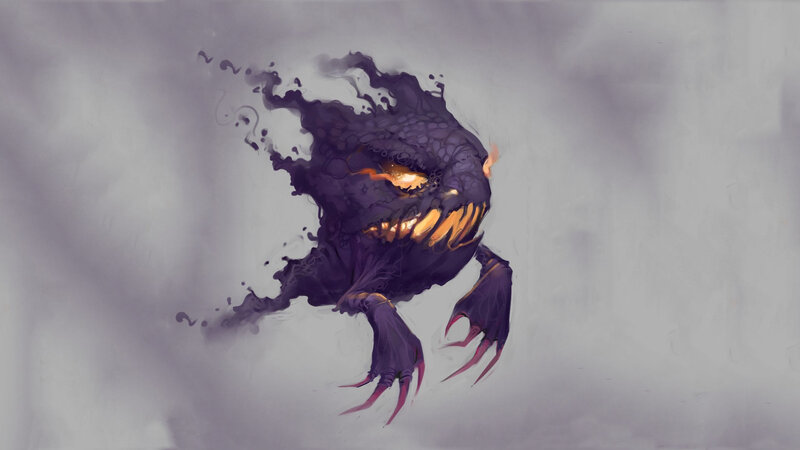 Dark Creature with Glowing Eyes — Purple, Dramatic, Digital Art