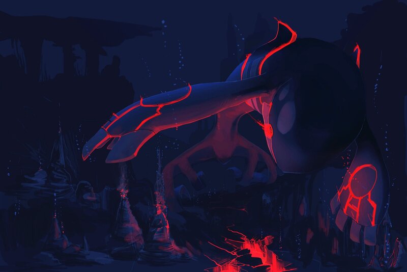 Dark creature with glowing red lines