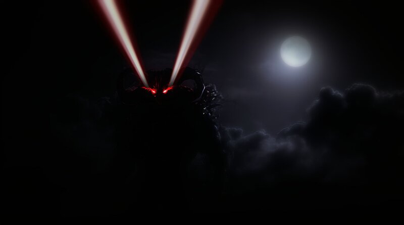 Dark Creature with Red Eyes — Black, Dramatic