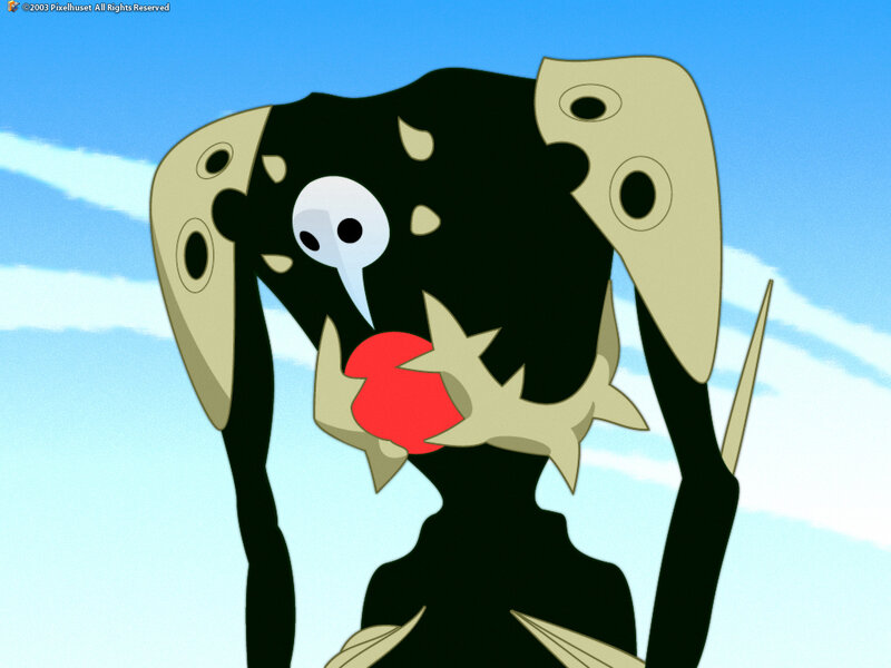 Dark creature with red heart