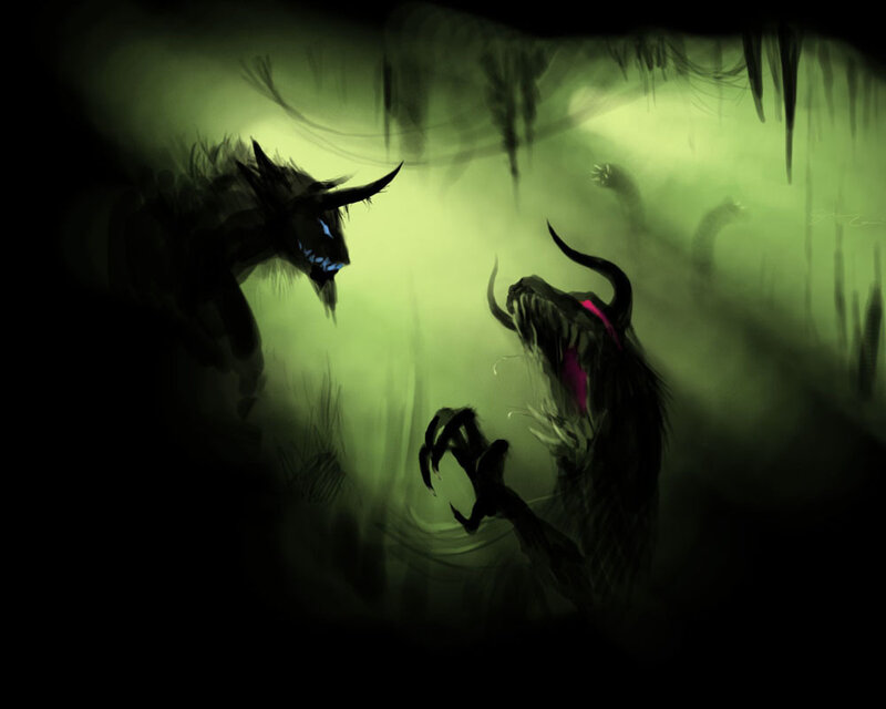 Dark creatures in a misty cave