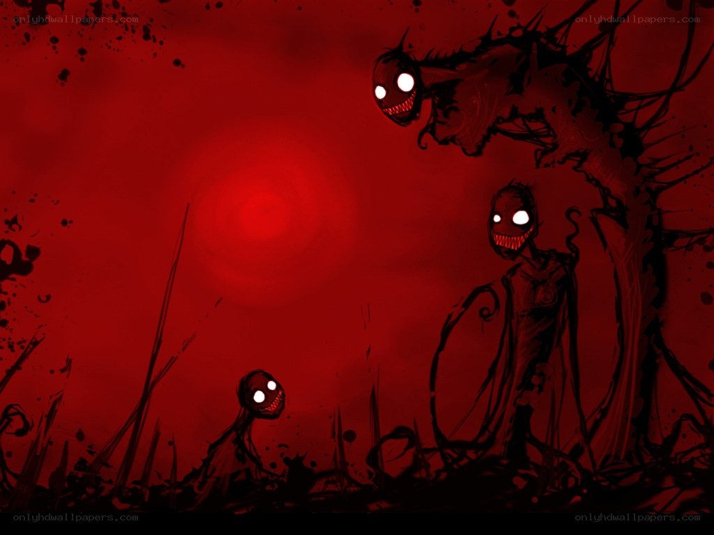 dark creatures in red landscape