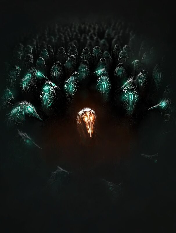 Dark creatures with glowing eyes