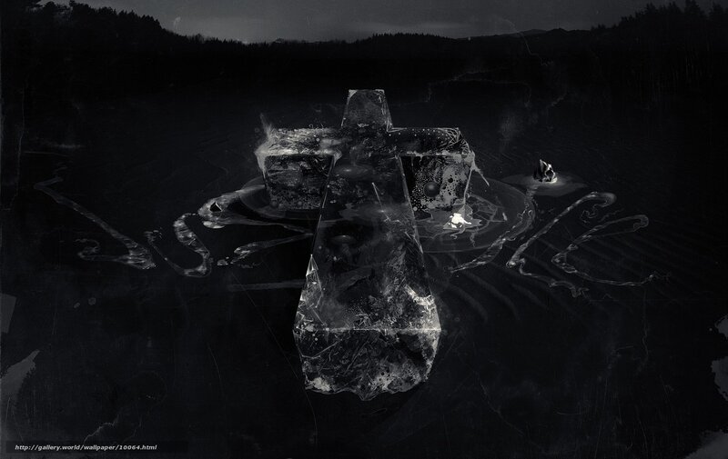 Dark cross on frozen lake