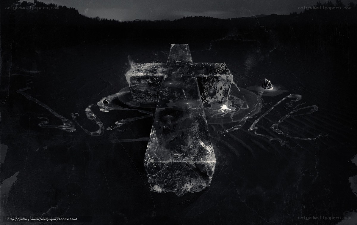 Dark cross on frozen lake