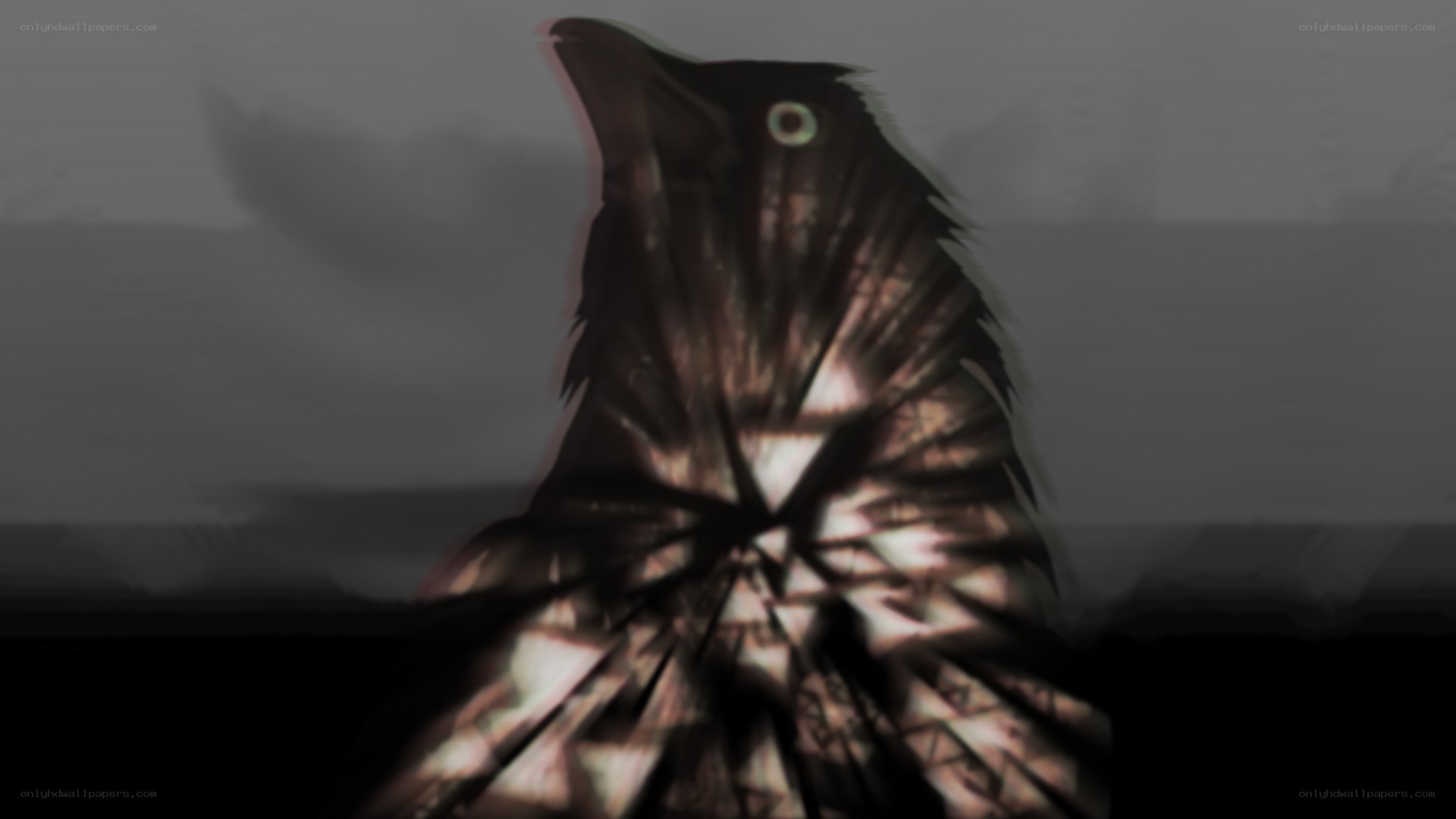 dark crow with glowing eye