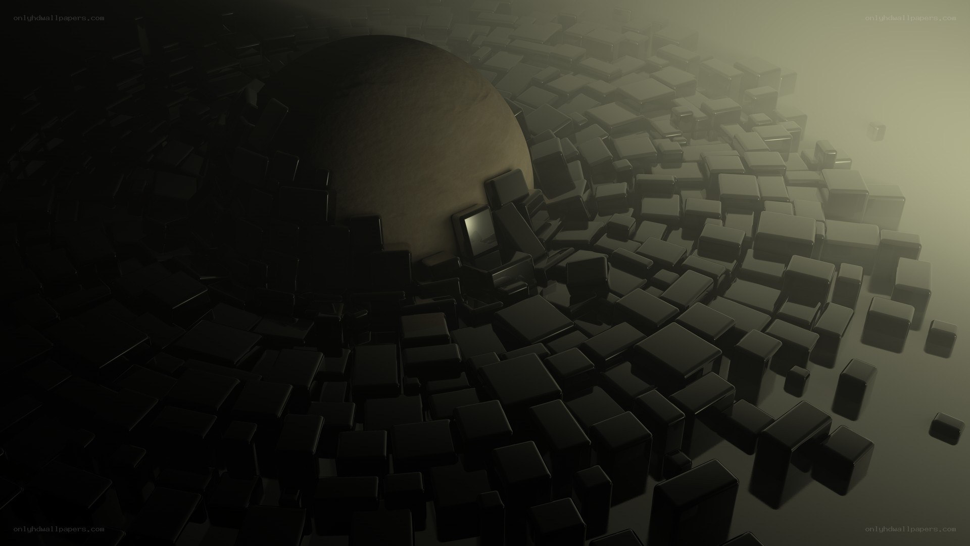 dark cubes surrounding sphere