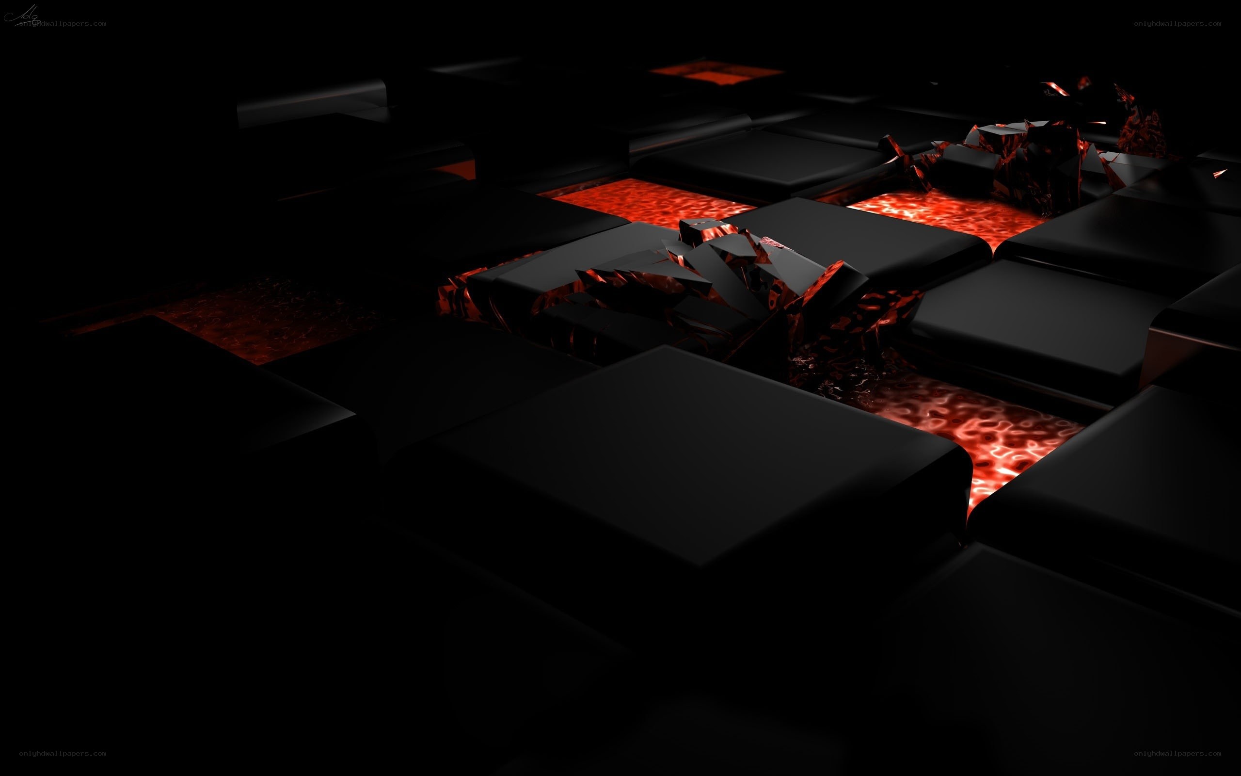 Dark cubes with glowing red lava
