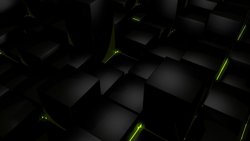 dark cubes with green light