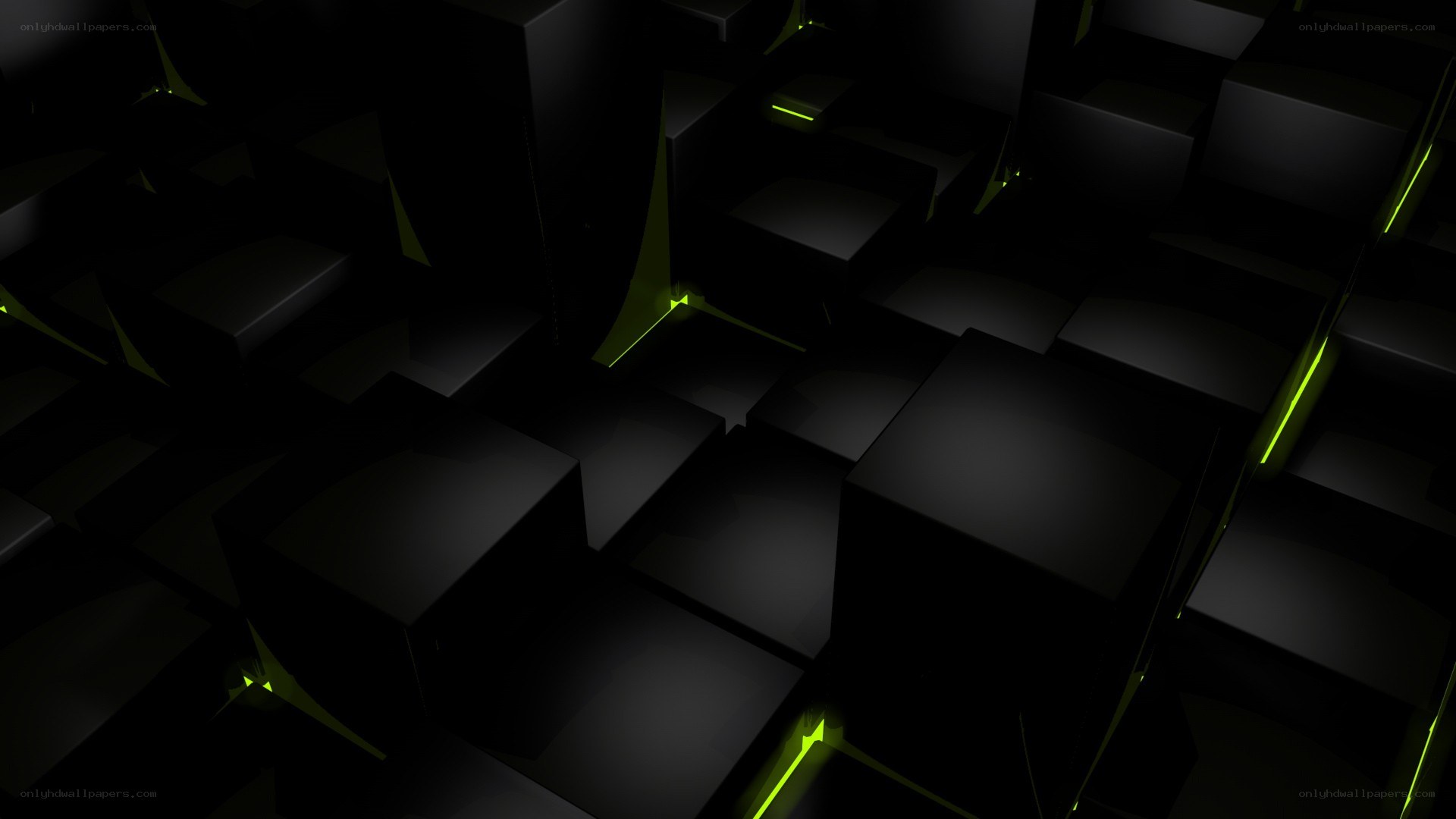 dark cubes with green light