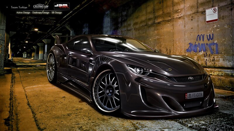 Dark custom sports car in tunnel