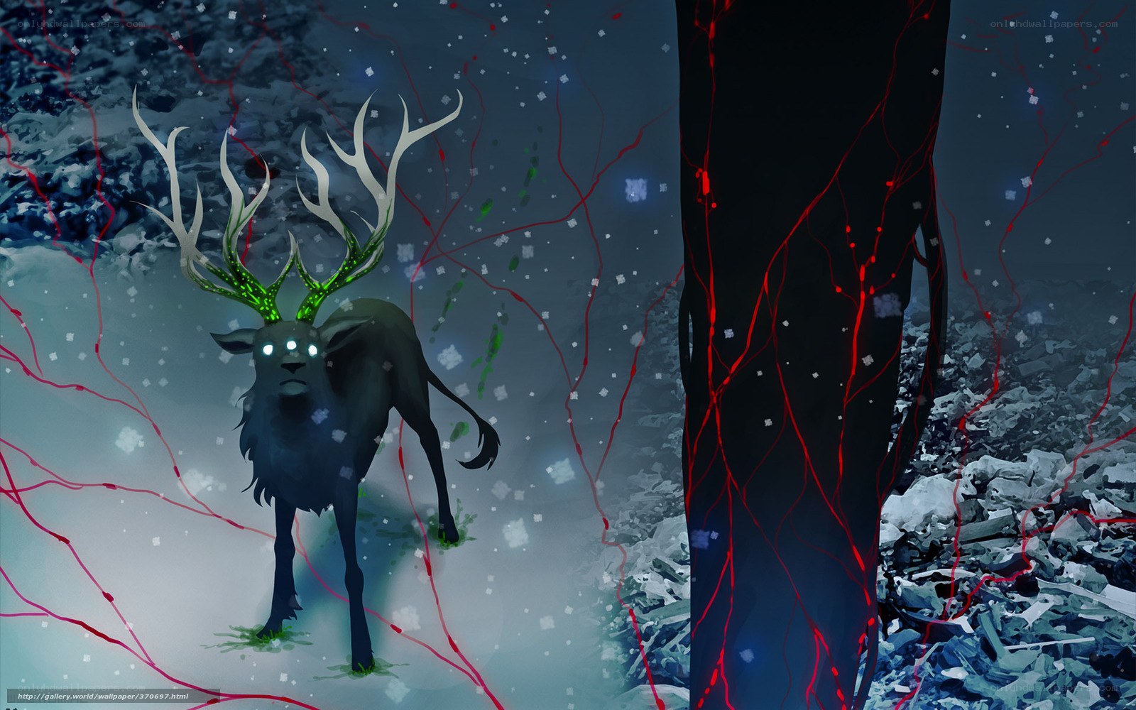 dark deer in snowy forest
