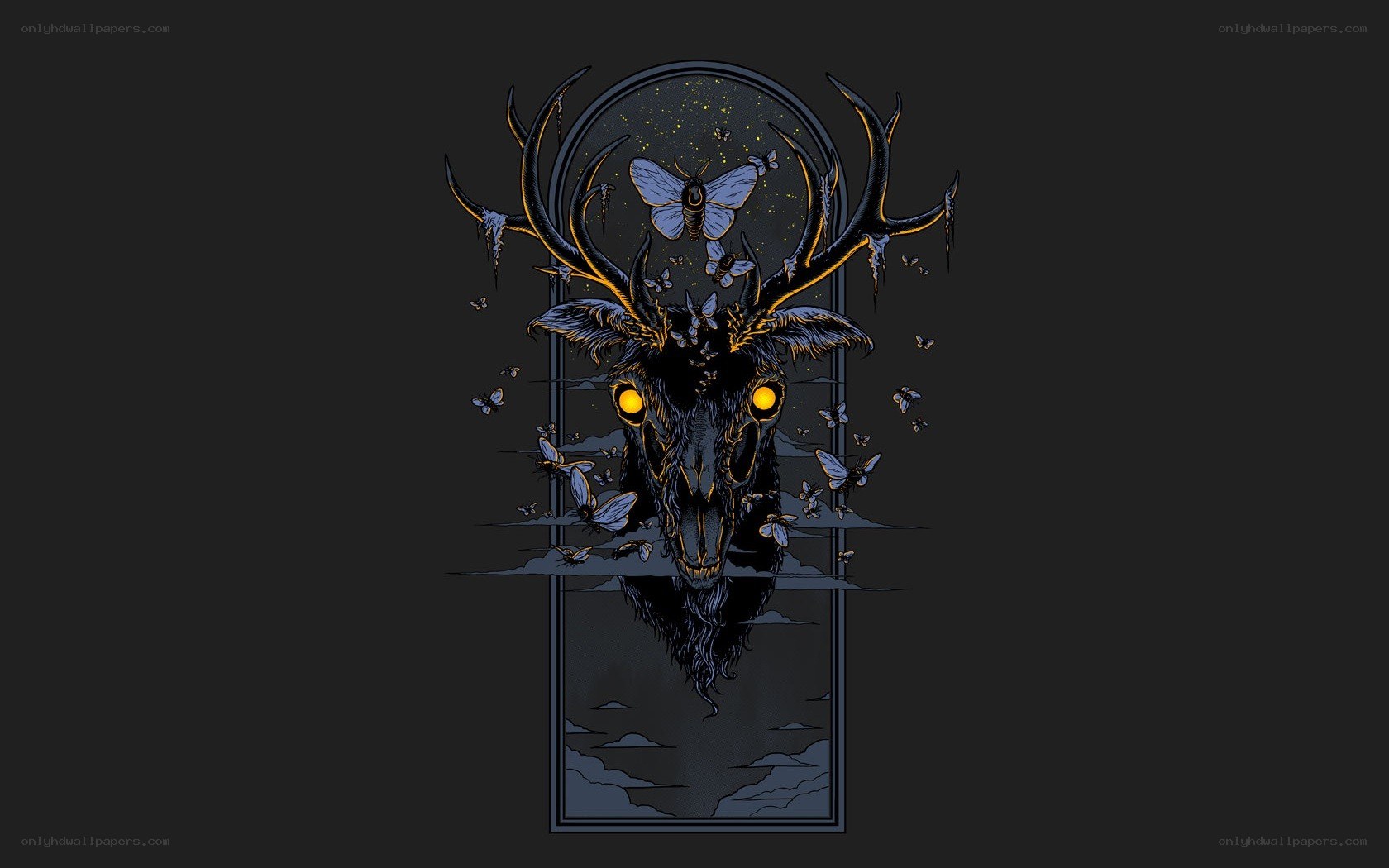 dark deer skull with glowing eyes