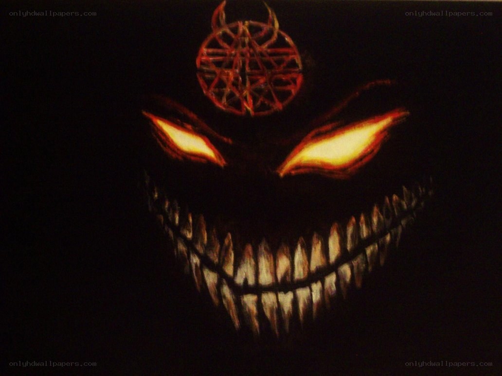 dark demonic face with glowing eyes