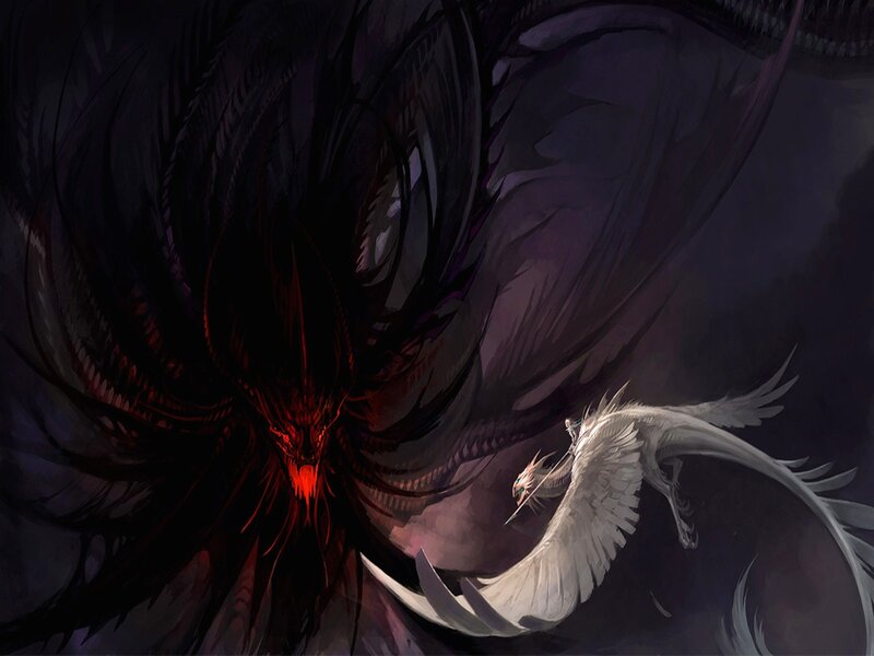 Dark dragon confronts white phoenix