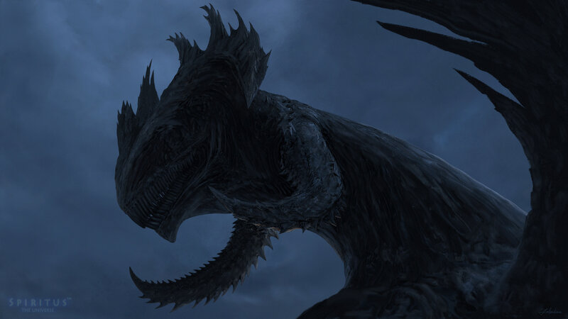 Dark Dragon Creature — Blue, Dramatic, Night