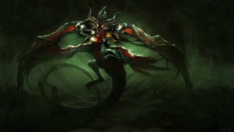 Dark Dragon Creature — Green, Dramatic, Night