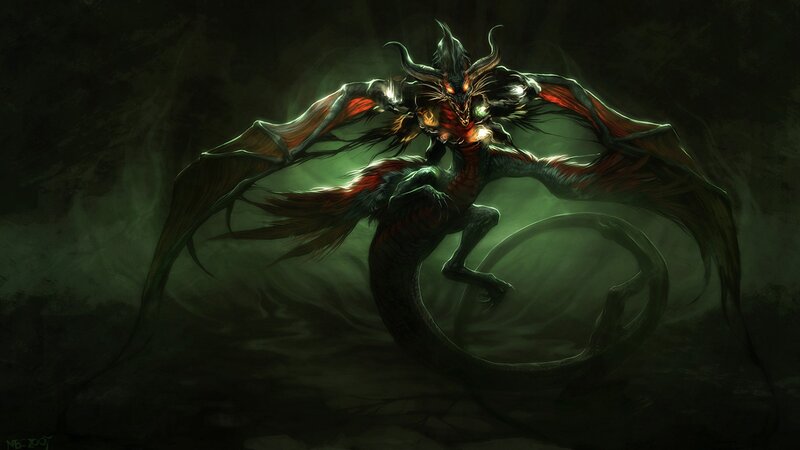 Dark Dragon Creature — Green, Dramatic