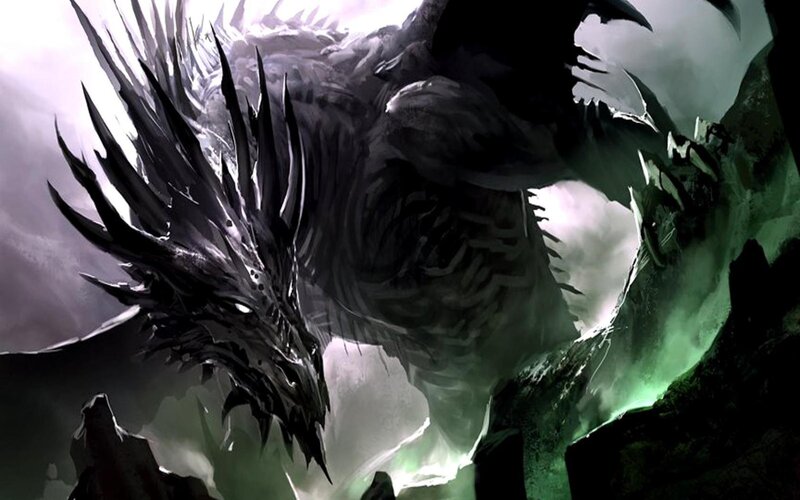 Dark dragon in a cave