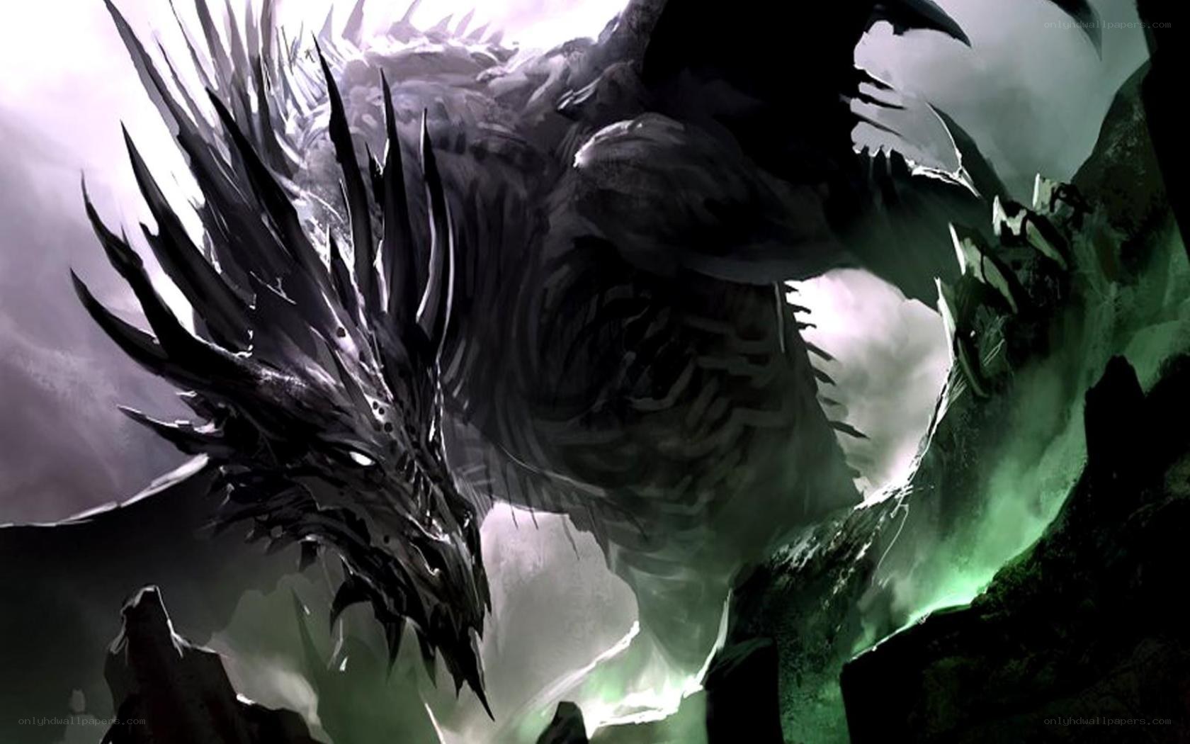 Dark dragon in a cave