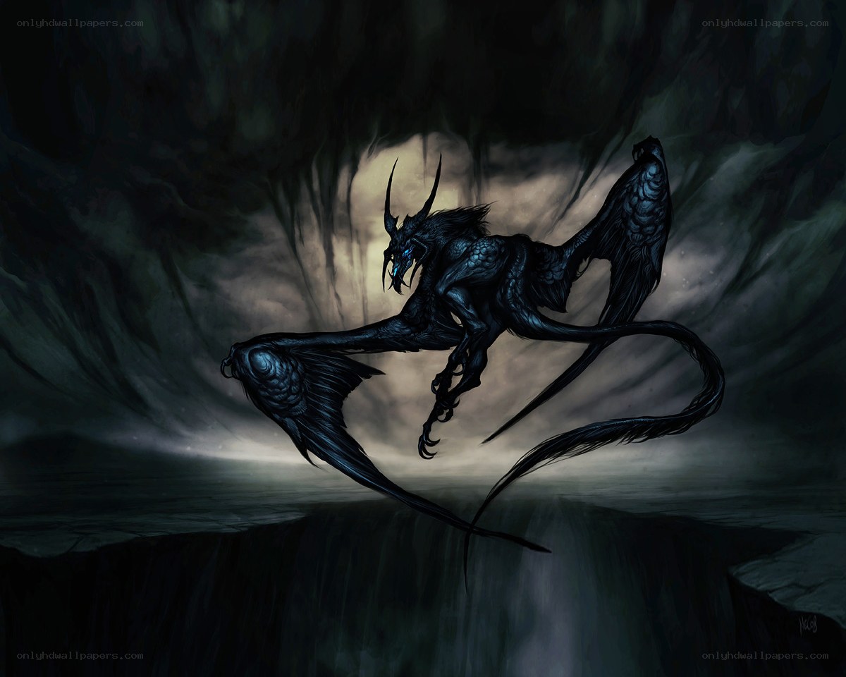 Dark dragon in a cave