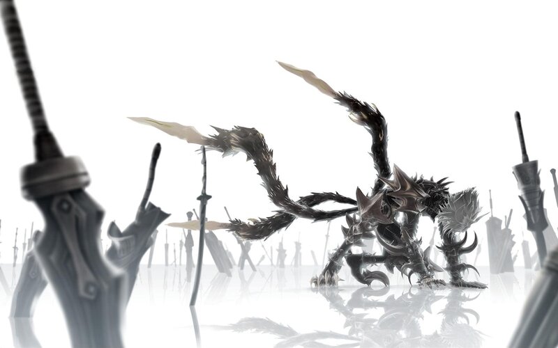 Dark dragon in a field of swords