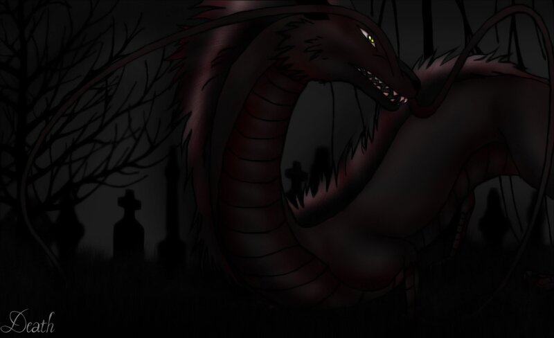Dark dragon in a graveyard