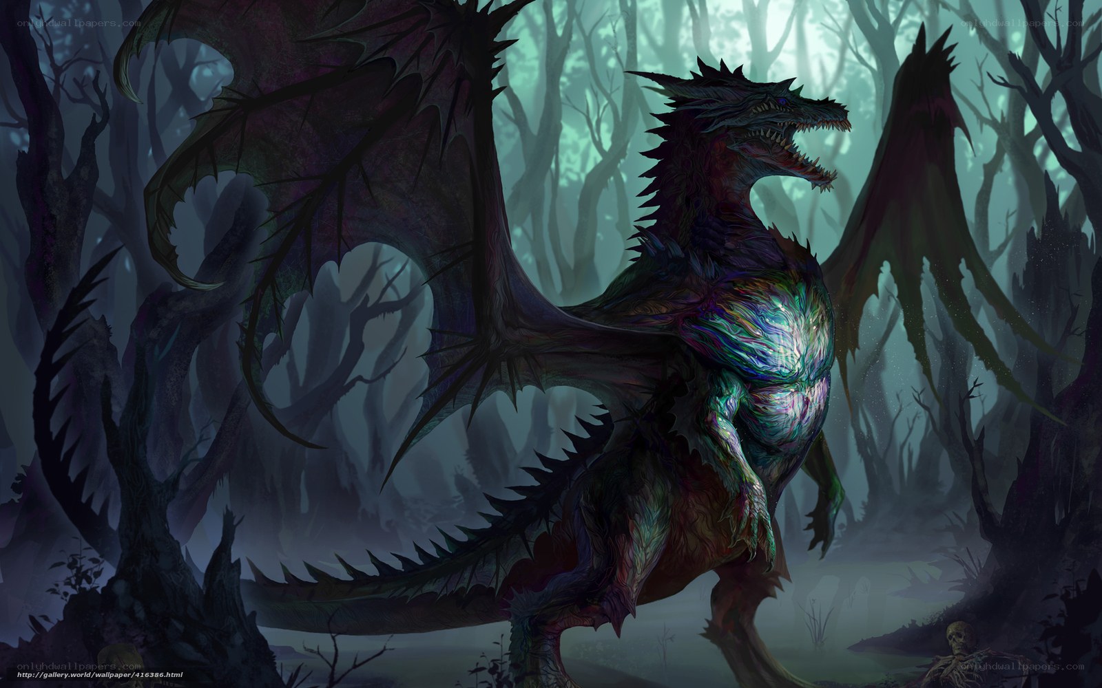 Dark dragon in a haunted forest