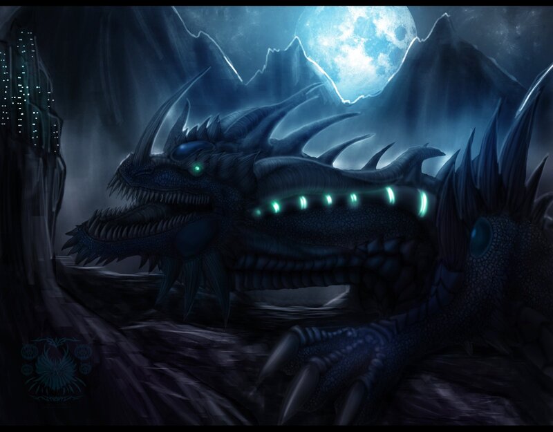 Dark Dragon in Cave — Blue, Dramatic