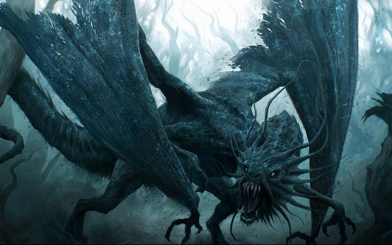 Dark Dragon in Forest — Blue, Dramatic