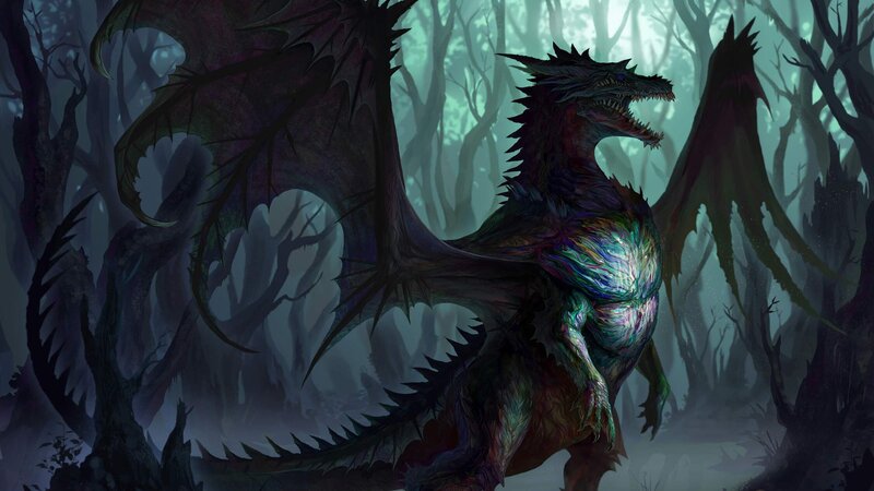 Dark Dragon in Forest — Green