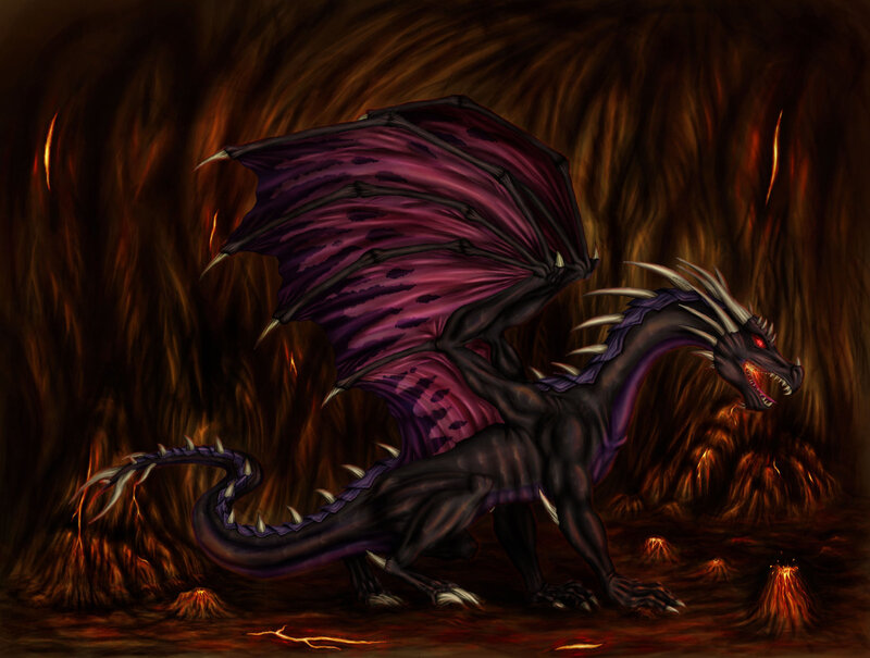 Dark dragon in volcanic cave