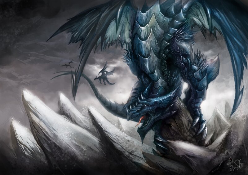 Dark dragon on a mountain