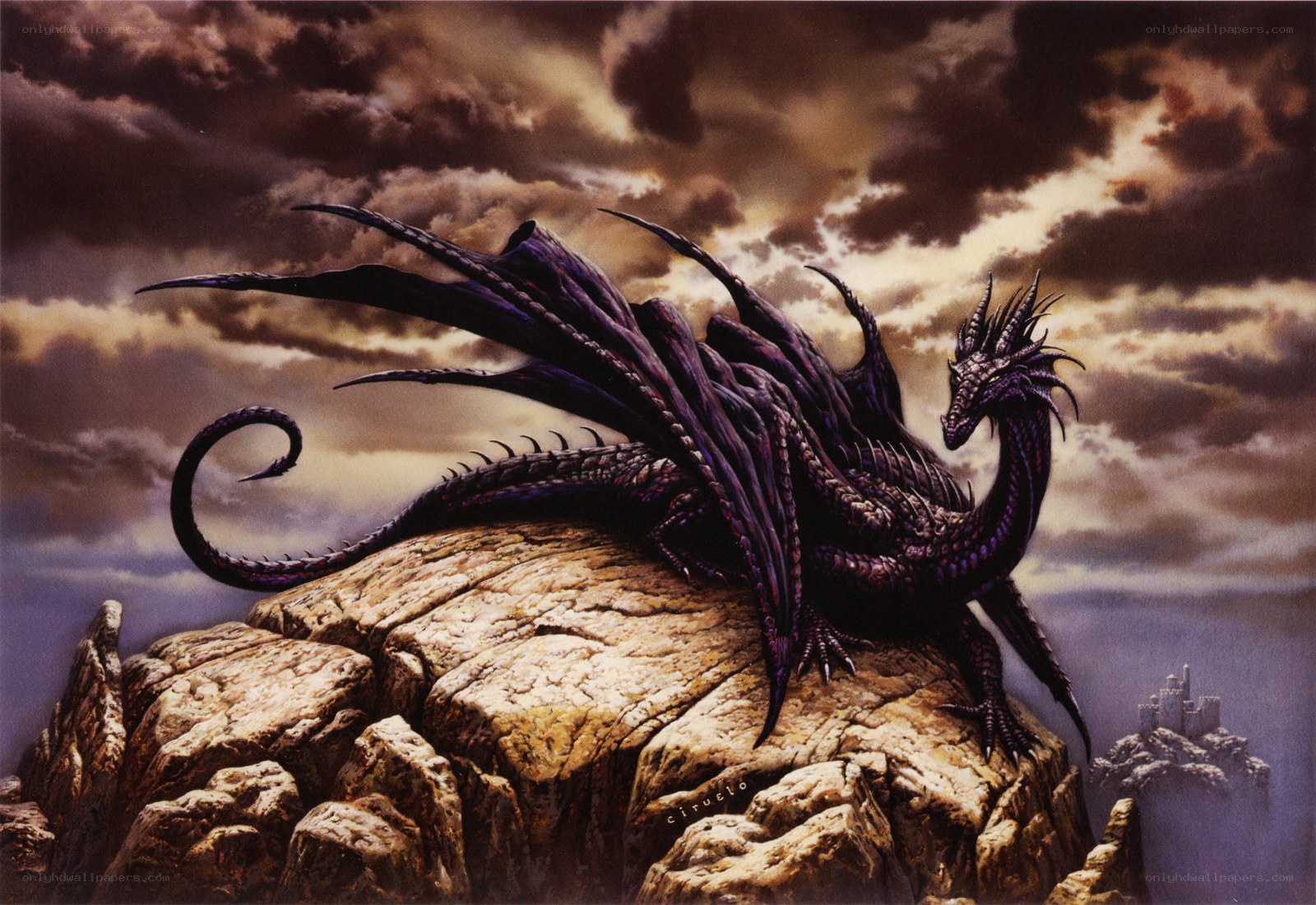 Dark dragon on a rocky peak
