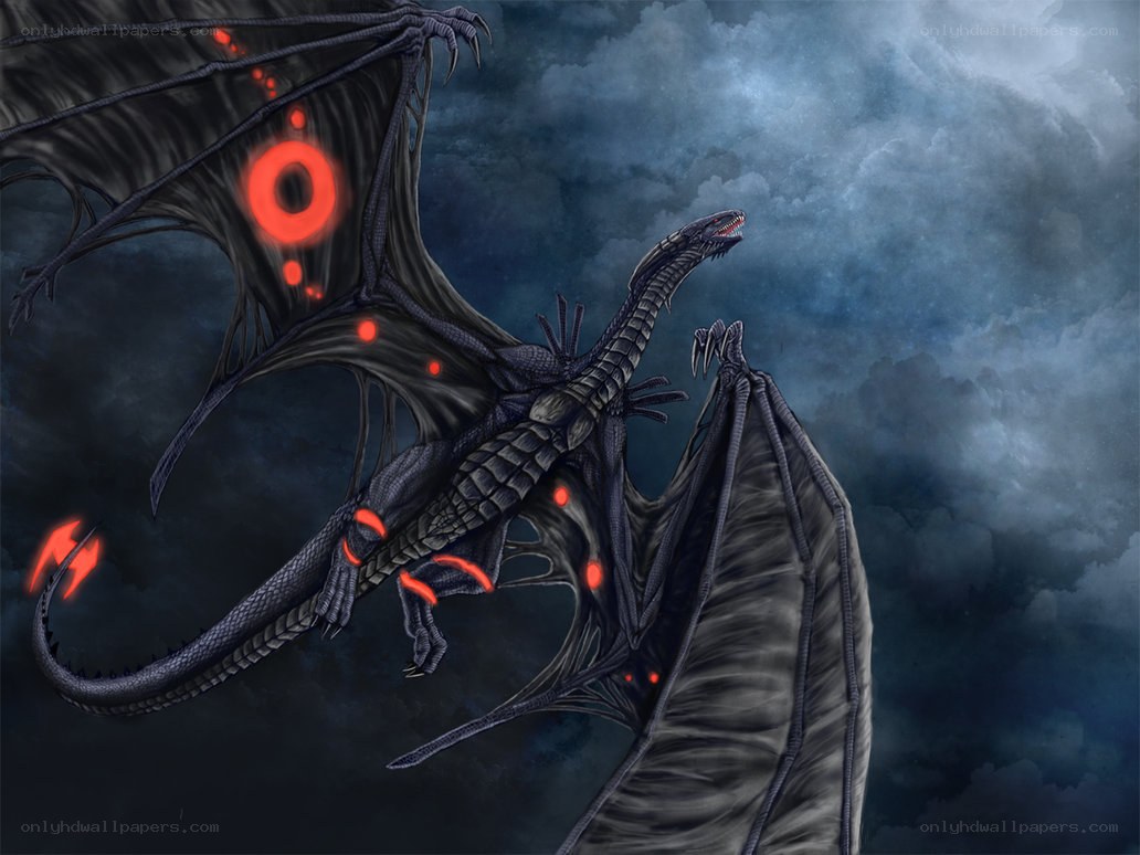 Dark dragon with glowing red markings