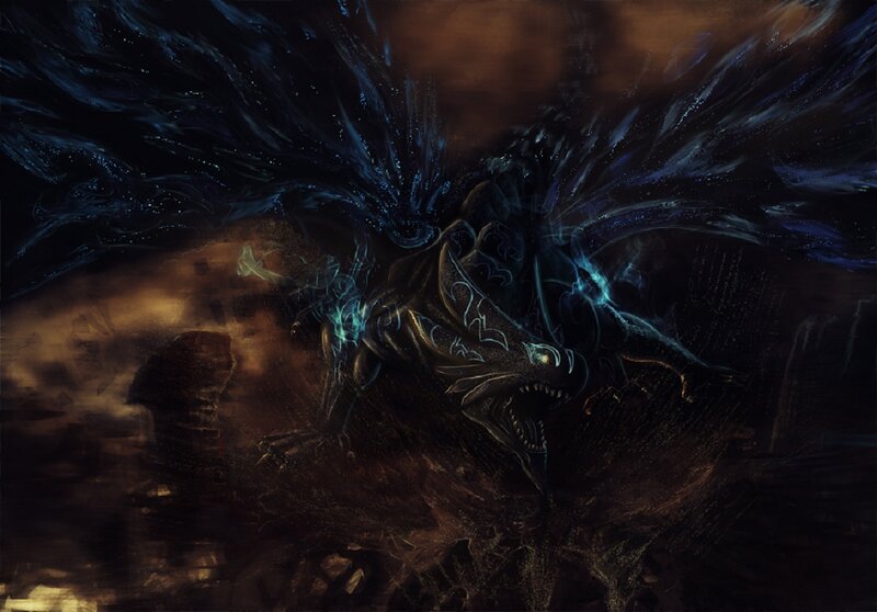 Dark Dragon with Glowing Wings