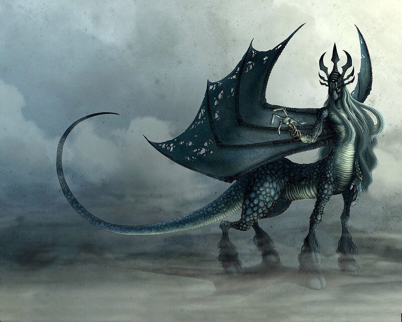 Dark dragon with long tail